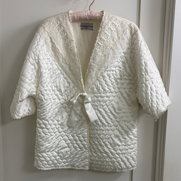 Dior Other - Vintage 1980’s Christian Dior Quilted Bed Jacket Robe with Lace collar and trim